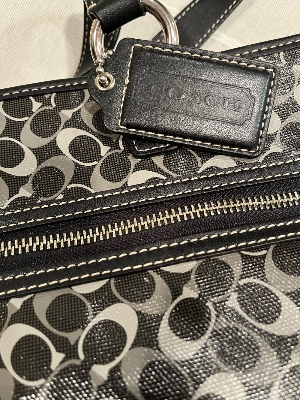 Coach Chelsea Black Grey Signature Coated Canvas Tote F17177 - Picture 3 of 15